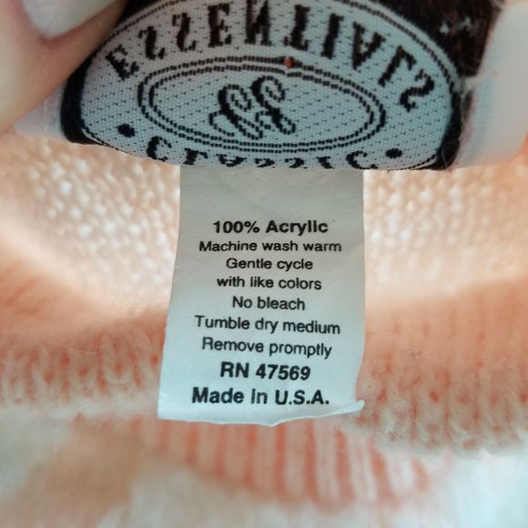 Vtg Classic Essential Womens L Pastel Floral Fluffy Sweater Peach White Enid - Picture 5 of 7